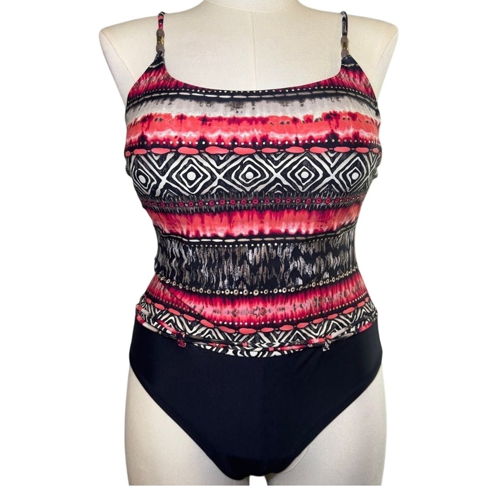 Christina. BOHO Tribal Print Underwire Built-in-Bra Swimsuit One piece‎ 14D XL